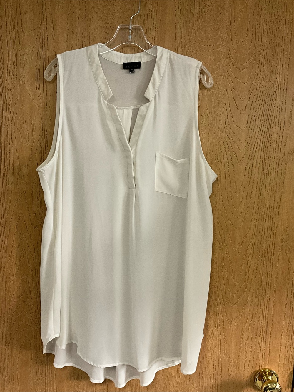 Zenobia Cream Sleeveless Split-Neck Tunic Top